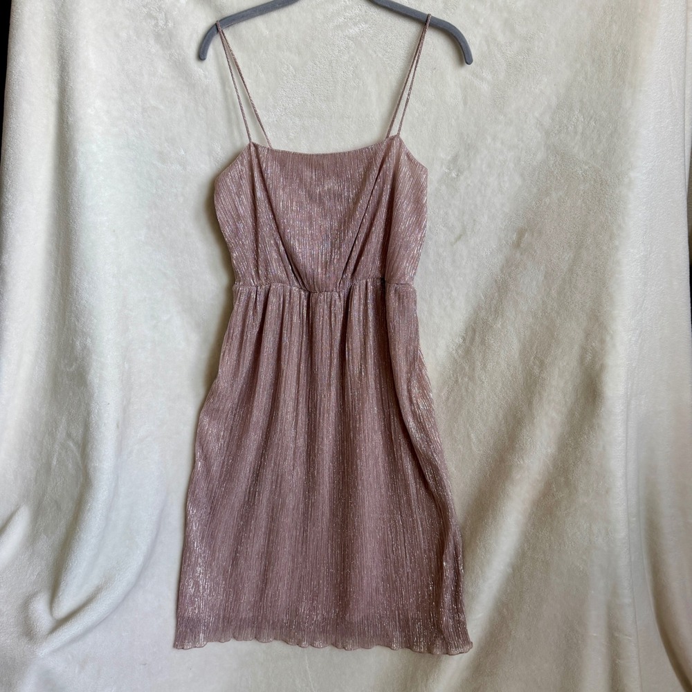 Zara Basic Collection Metallic Midi Dress Mauve Pink Empire Waist Straps Size M